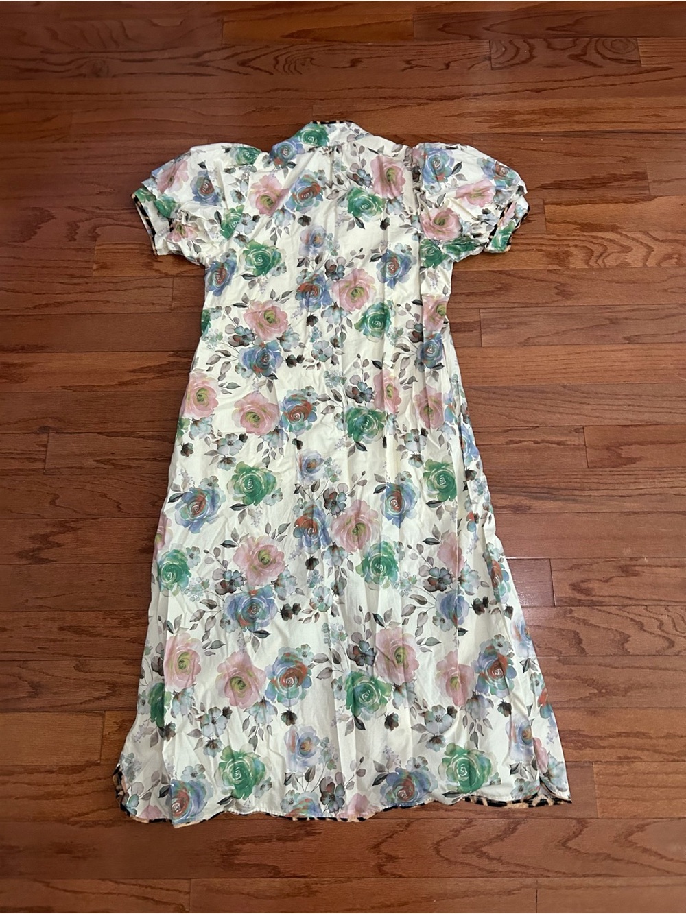 Floral Puff Sleeve Cotton Midi Dress Romantic Cottagecore Garden Party Medium - Picture 7 of 7